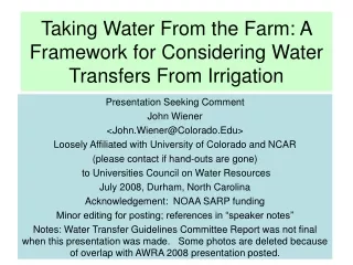 Taking Water From the Farm: A Framework for Considering Water Transfers From Irrigation