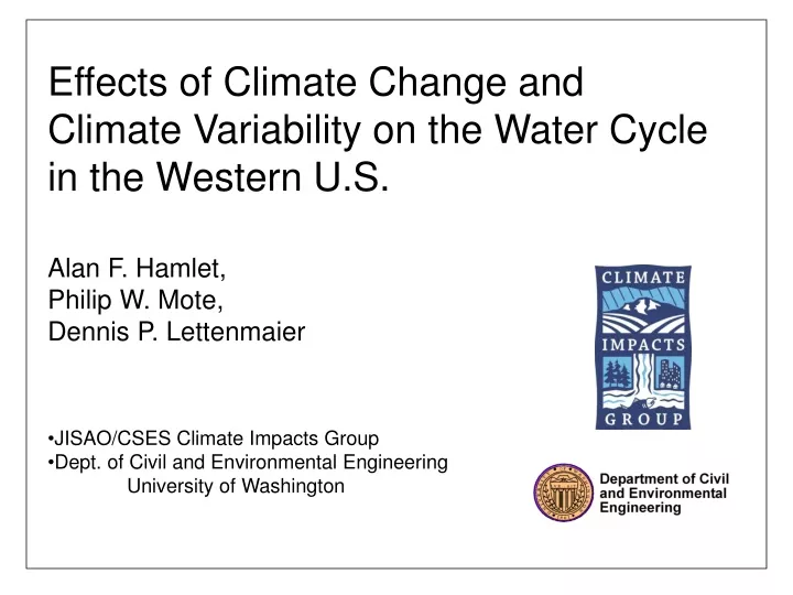 effects of climate change and climate variability