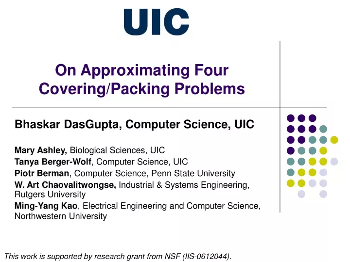 on approximating four covering packing problems