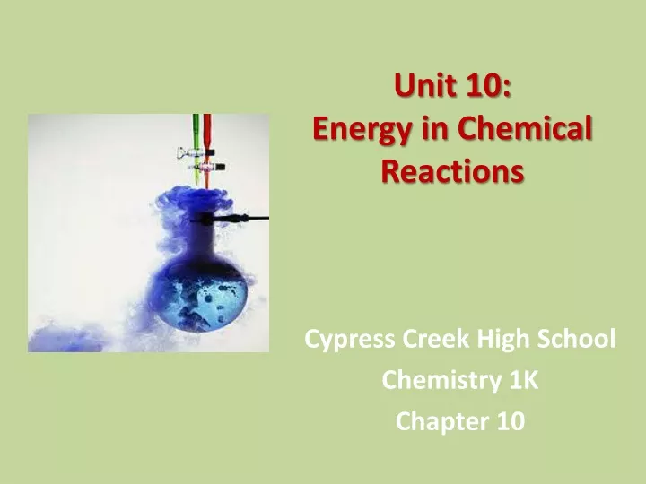 unit 10 energy in chemical reactions