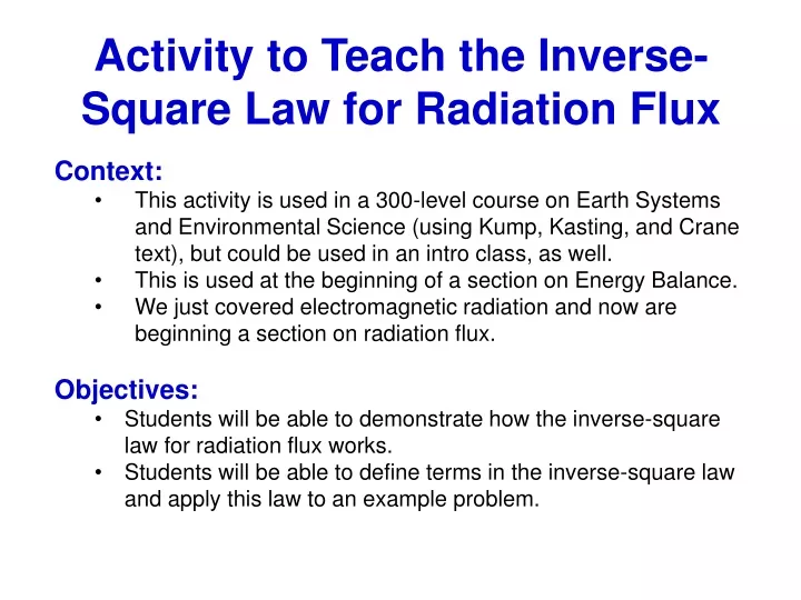 activity to teach the inverse square