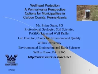 Mr. Brian Oram, PG  Professional Geologist, Soil Scientist,  PASEO, Licensed Well Driller