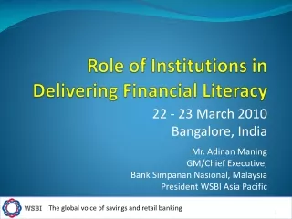 Role of Institutions in Delivering Financial Literacy