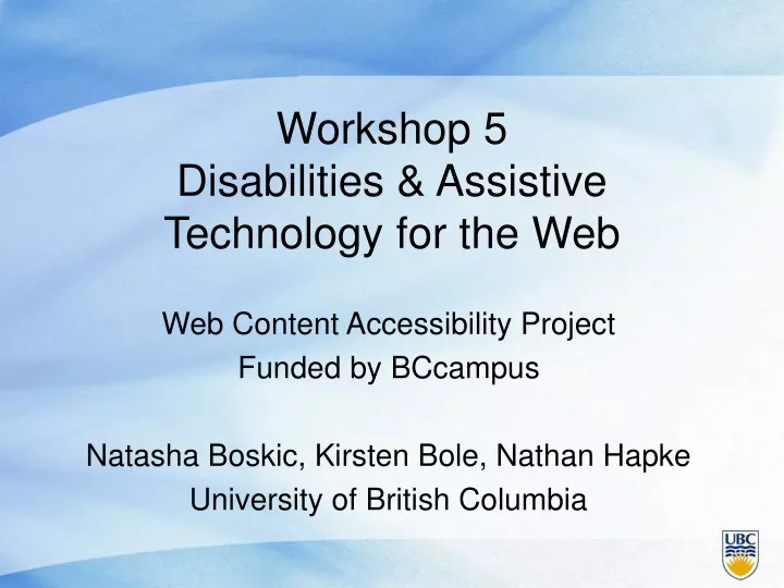 workshop 5 disabilities assistive technology for the web