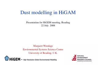 Dust modelling in HiGAM     Presentation for HiGEM meeting, Reading 22 July  2008