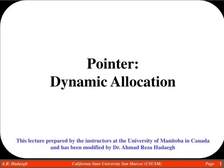 pointer dynamic allocation this lecture prepared