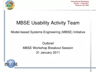 MBSE Usability Activity Team Model-based Systems Engineering (MBSE) Initiative
