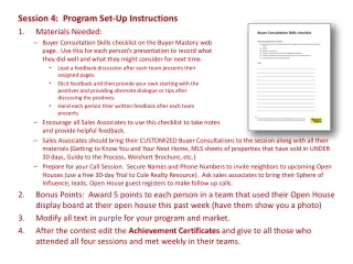 Session 4:  Program Set-Up Instructions Materials Needed: