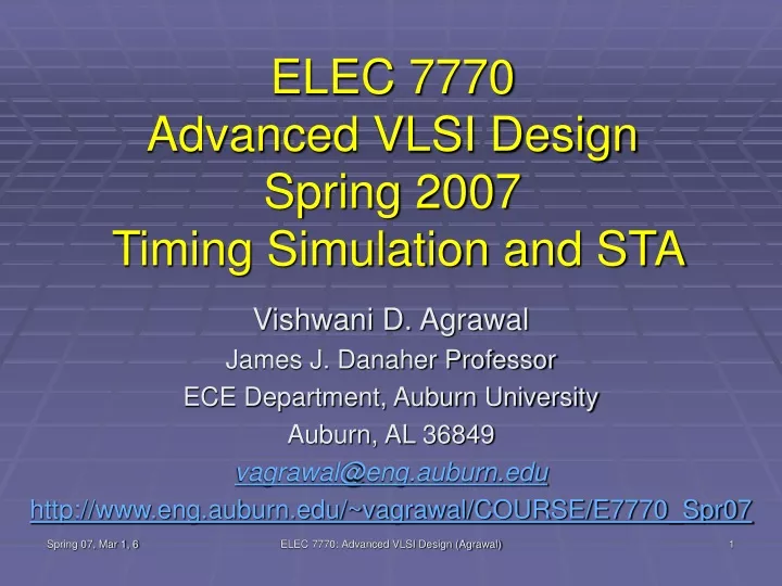 elec 7770 advanced vlsi design spring 2007 timing simulation and sta