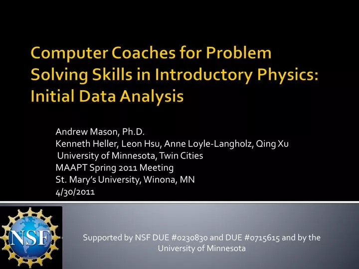 computer coaches for problem solving skills in introductory physics initial data analysis