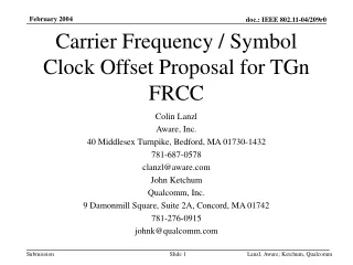 Carrier Frequency / Symbol Clock Offset Proposal for TGn FRCC