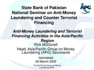 State Bank of Pakistan  National Seminar on Anti-Money Laundering and Counter Terrorist Financing