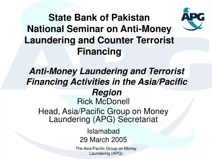 state bank of pakistan national seminar on anti money laundering and counter terrorist financing