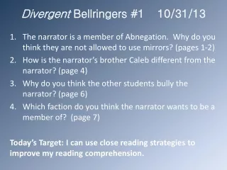 Divergent  Bellringers #1	10/31/13