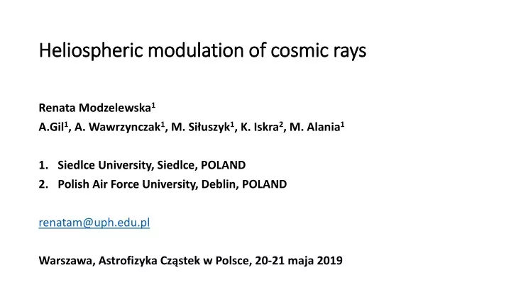 heliospheric modulation of cosmic rays