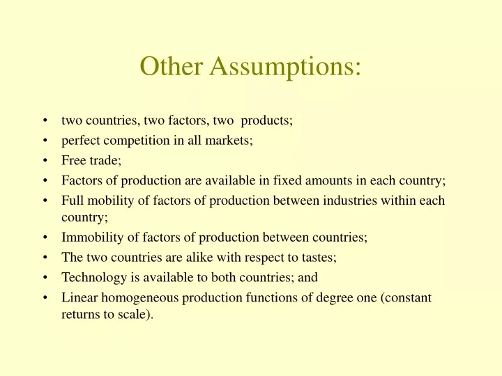 other assumptions