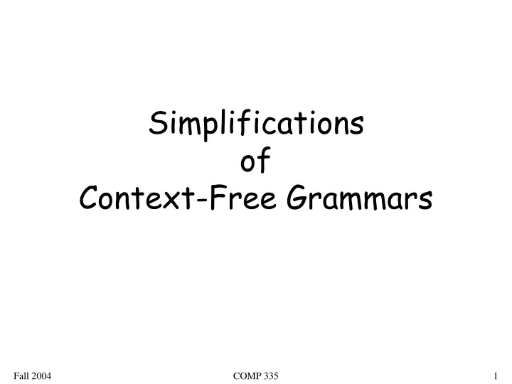 simplifications of context free grammars