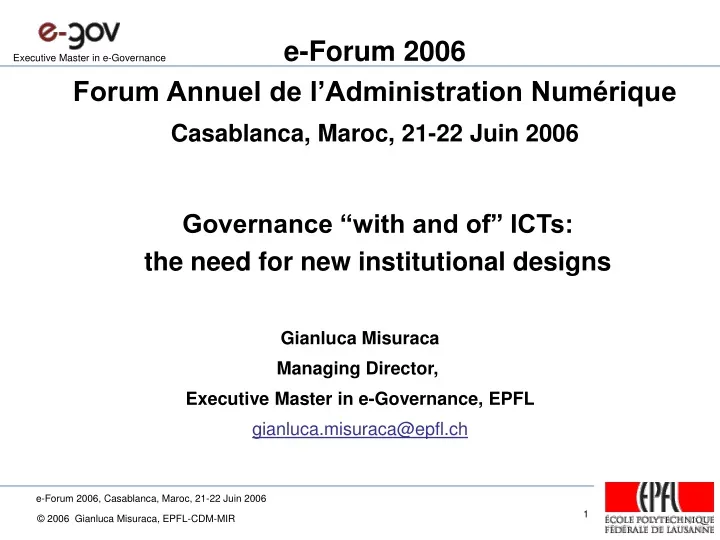 e forum 2006 forum annuel de l administration