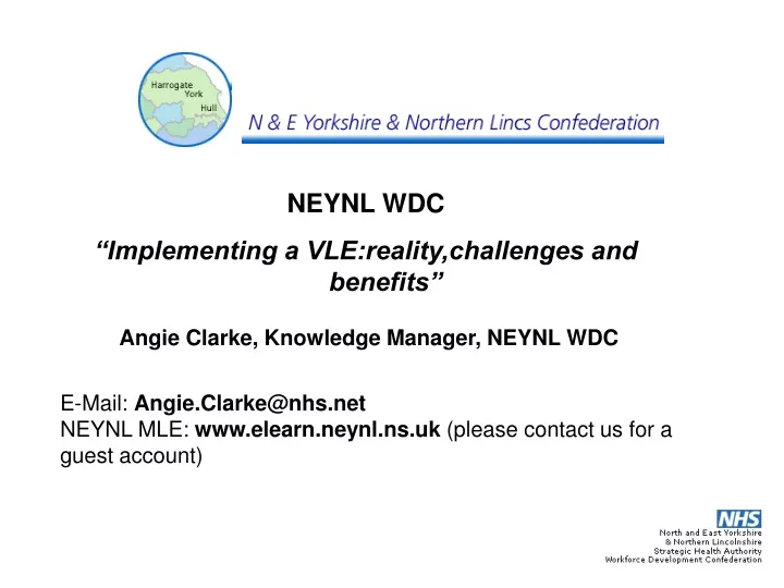 neynl wdc implementing a vle reality challenges