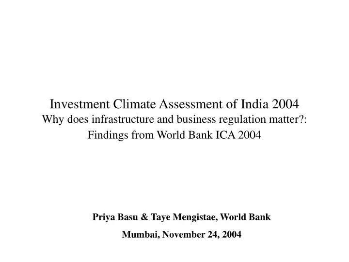 investment climate assessment of india 2004
