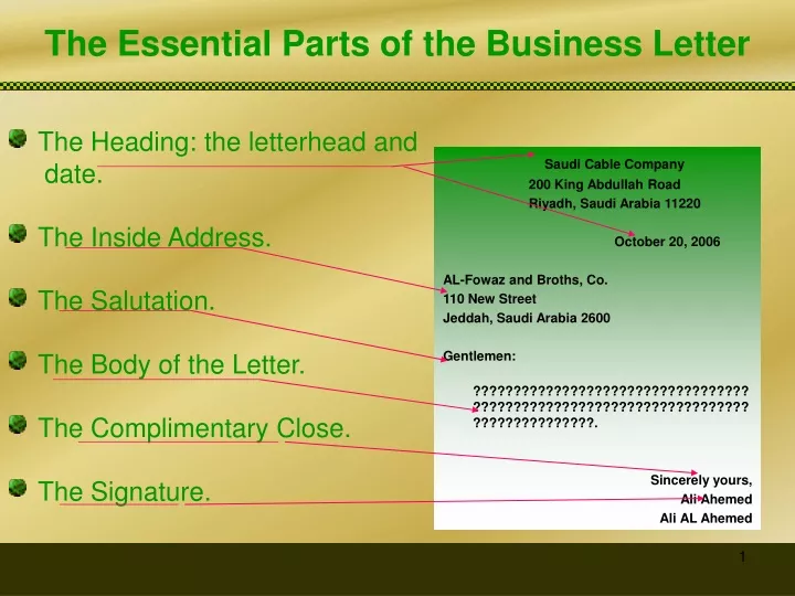 the essential parts of the business letter