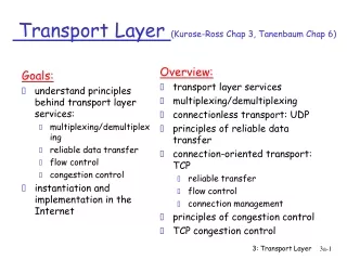 Transport Layer  (Kurose-Ross Chap 3, Tanenbaum Chap 6)