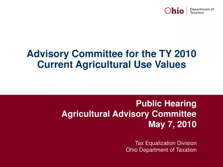 advisory committee for the ty 2010 current agricultural use values