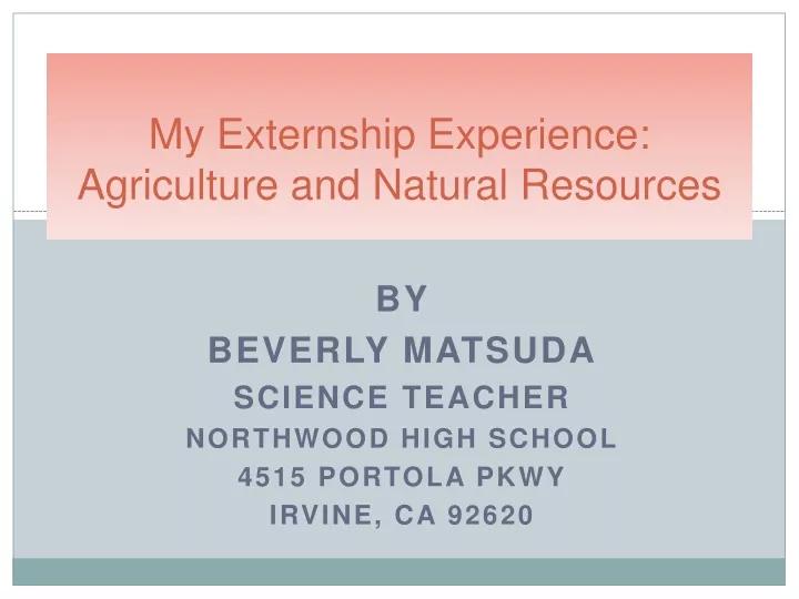 my externship experience agriculture and natural resources