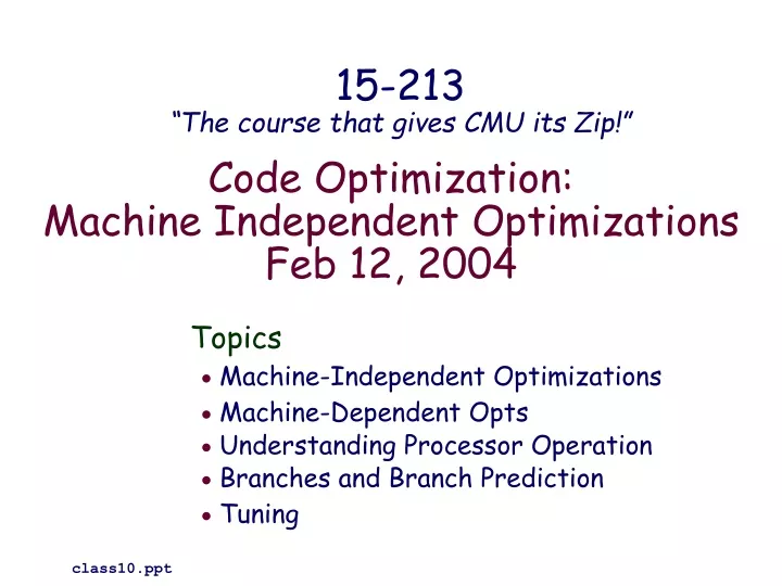 code optimization machine independent optimizations feb 12 2004