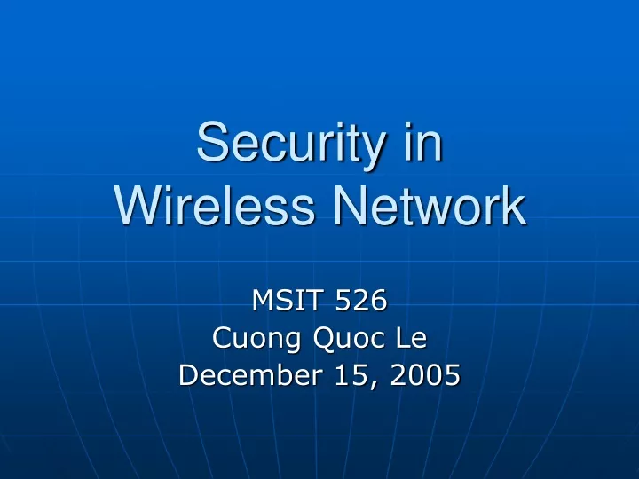 security in wireless network