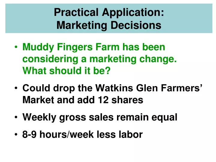 practical application marketing decisions