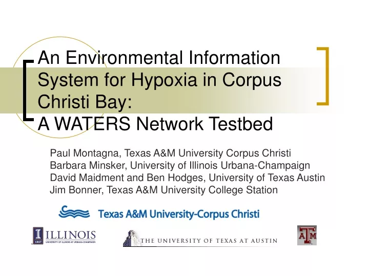 an environmental information system for hypoxia in corpus christi bay a waters network testbed