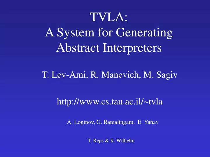tvla a system for generating abstract interpreters