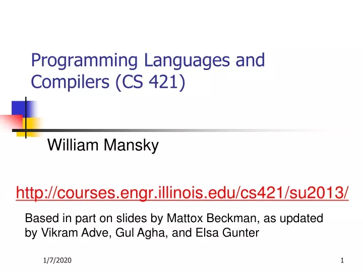 programming languages and compilers cs 421