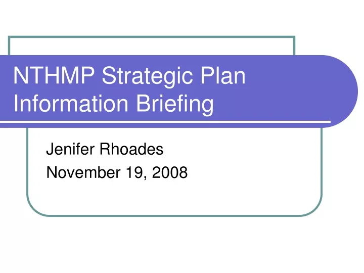 nthmp strategic plan information briefing