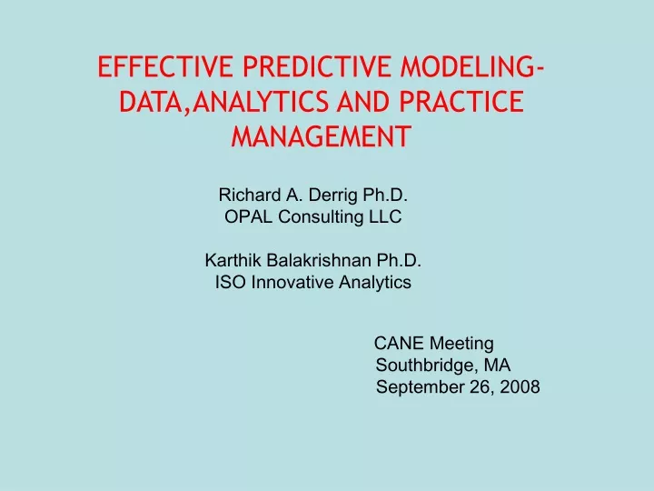 effective predictive modeling data analytics and practice management