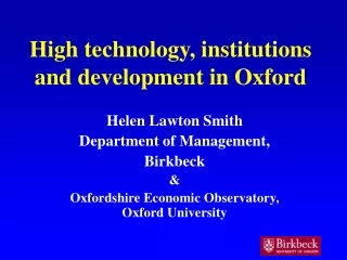 High technology, institutions and development in Oxford