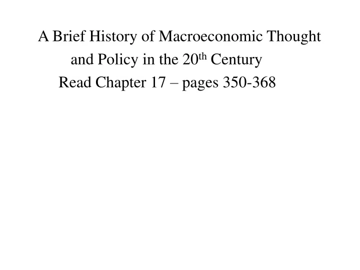 a brief history of macroeconomic thought
