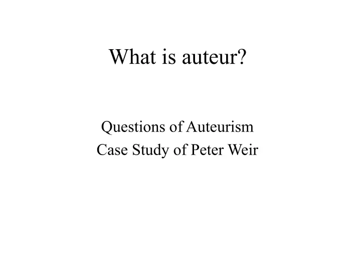 what is auteur