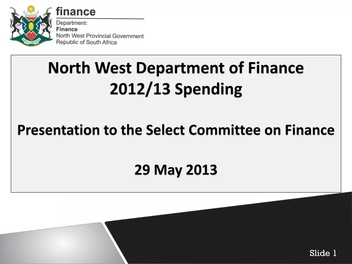 north west department of finance 2012 13 spending