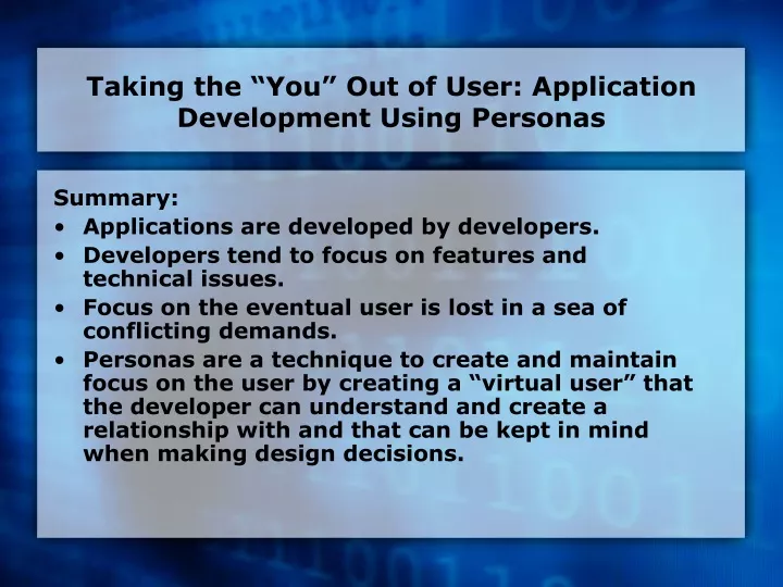 taking the you out of user application development using personas