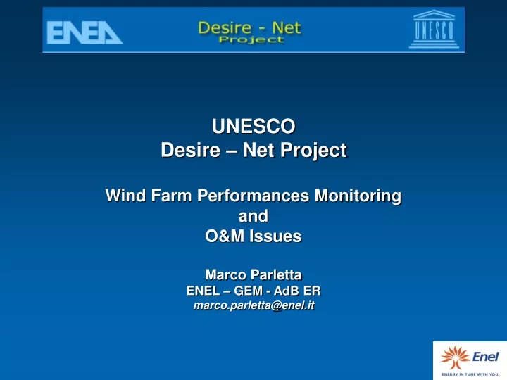 unesco desire net project wind farm performances