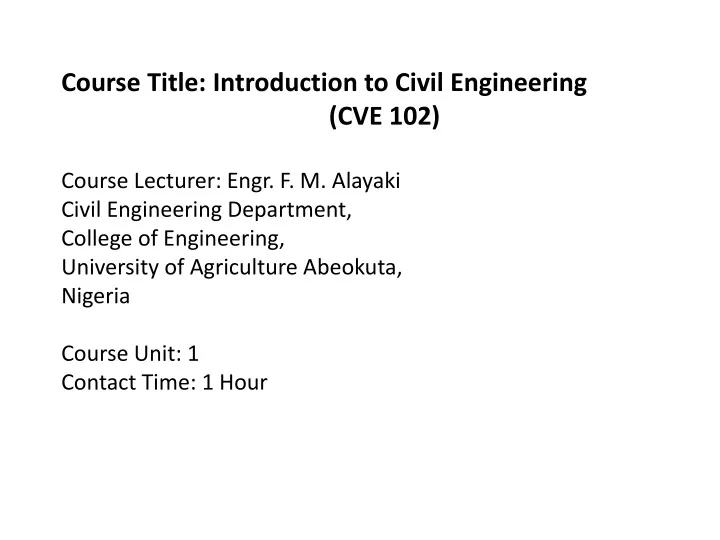 course title introduction to civil engineering