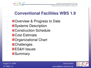 Conventional Facilities WBS 1.9