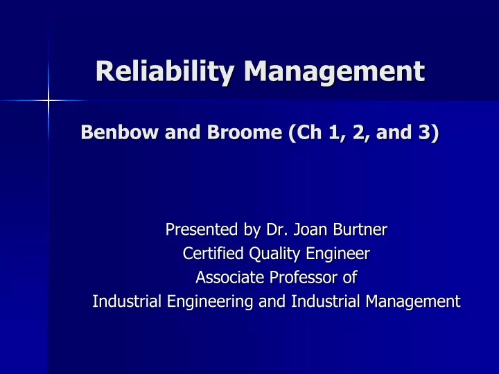 reliability management benbow and broome ch 1 2 and 3