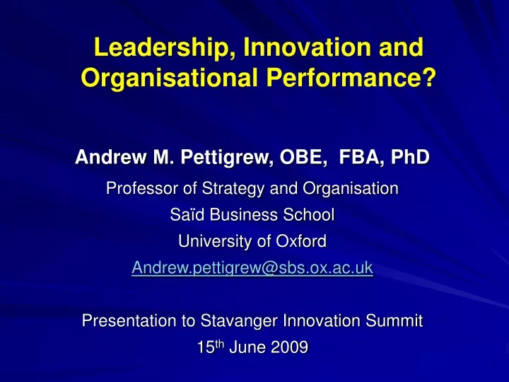 leadership innovation and organisational performance