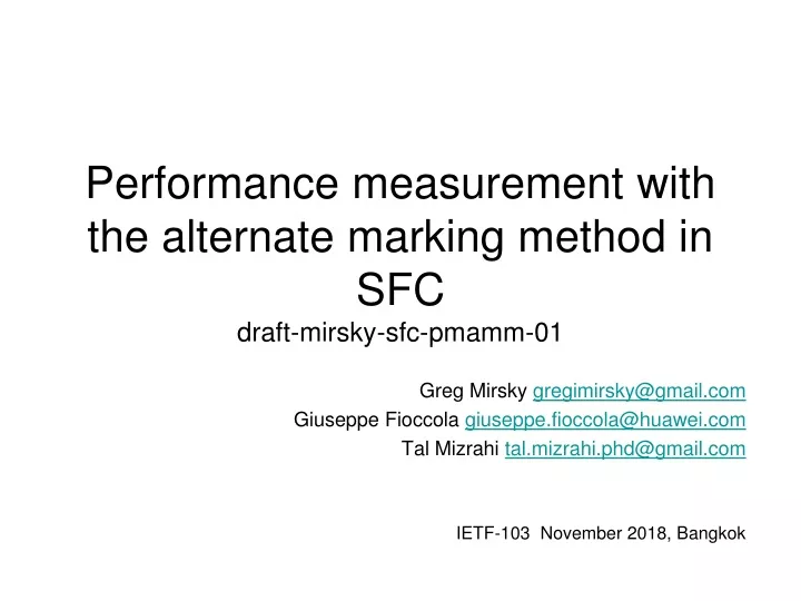 performance measurement with the alternate marking method in sfc draft mirsky sfc pmamm 01