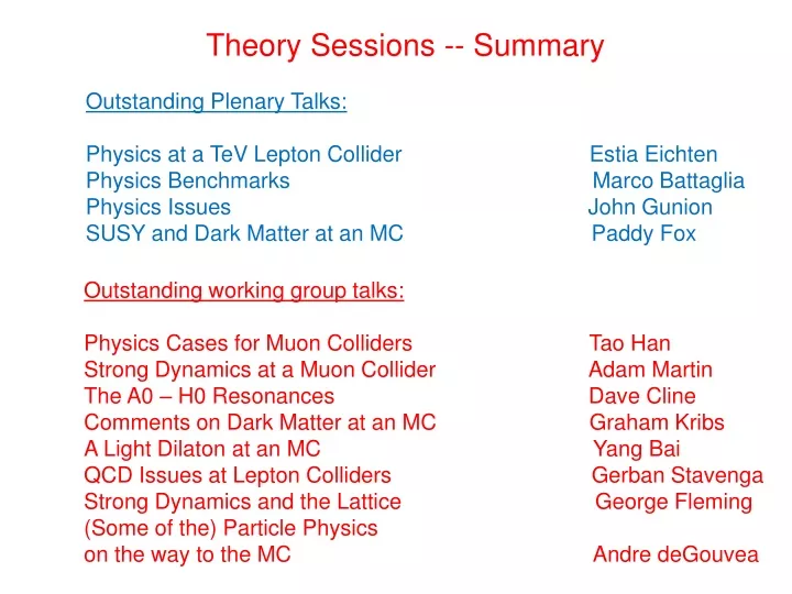 theory sessions summary