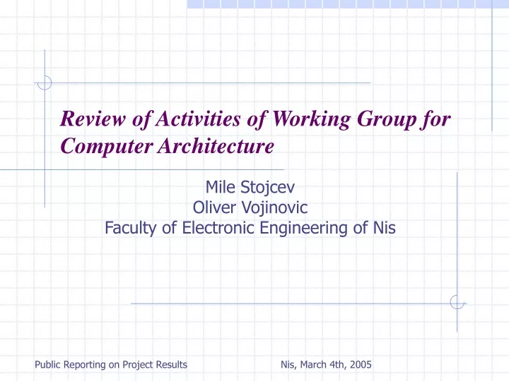 review of activities of working group for computer architecture