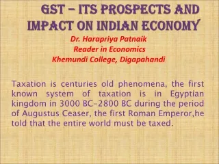 GST – Its Prospects and Impact on Indian Economy